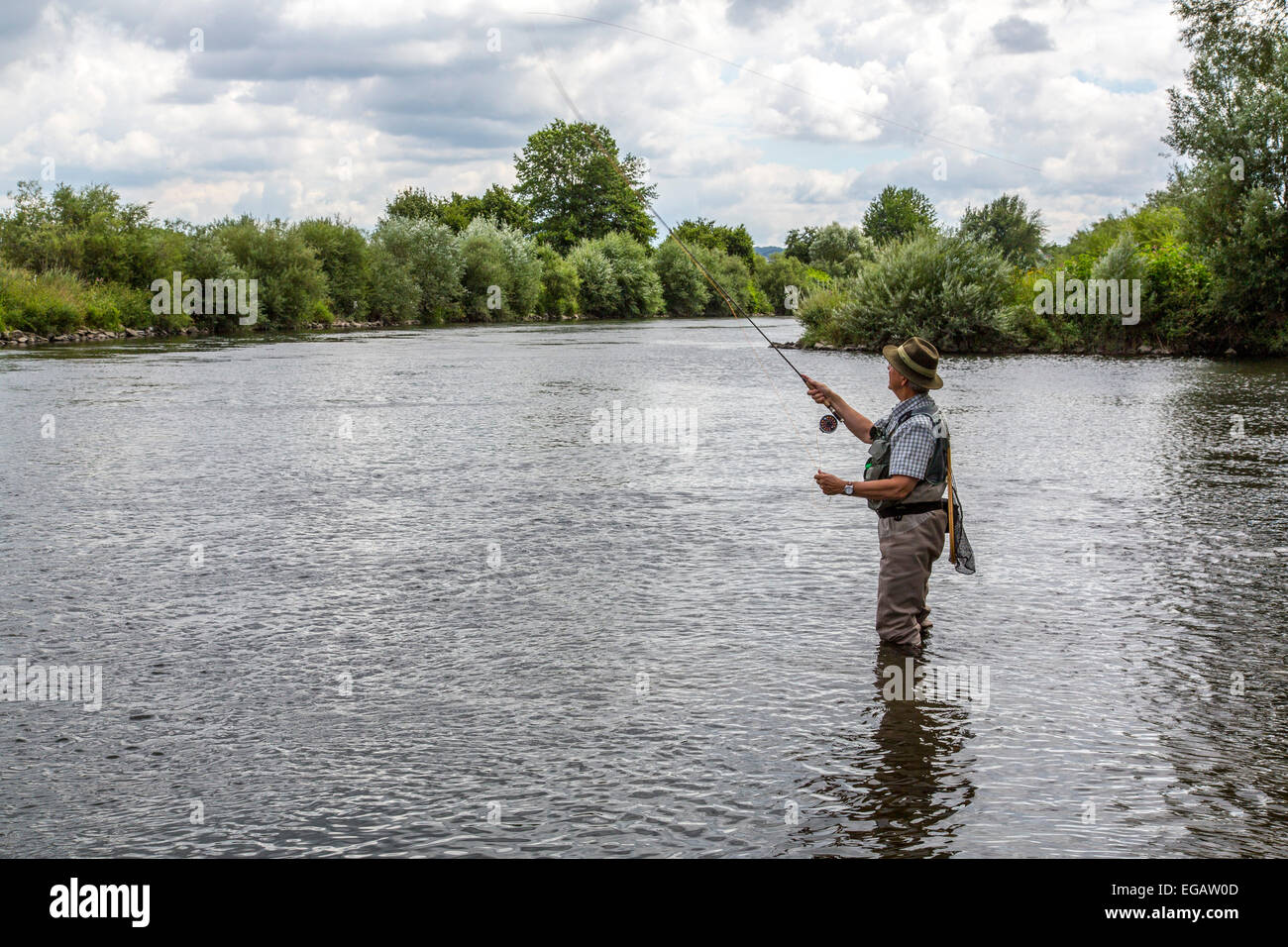 Fly fishing in river Ruhr, Hattingen Germany Stock Photo Alamy