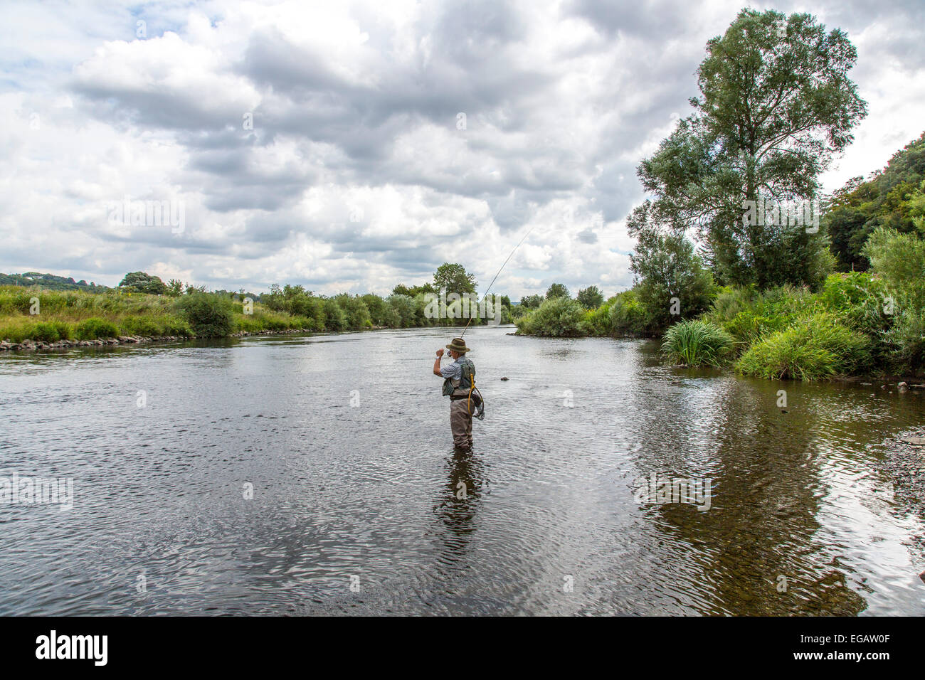 Fly fishing in river Ruhr, Hattingen Germany Stock Photo Alamy