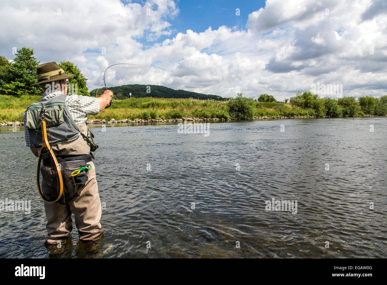 Fly fishing in river Ruhr, Hattingen Germany Stock Photo Alamy