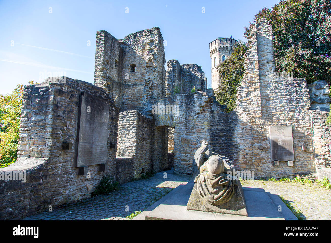 Castle ruins of Syburg, on the Hohensyburgstraße above the Hengstey Lake, Reservoir der Ruhr, between, Dortmund, Herdecke and Ha Stock Photo