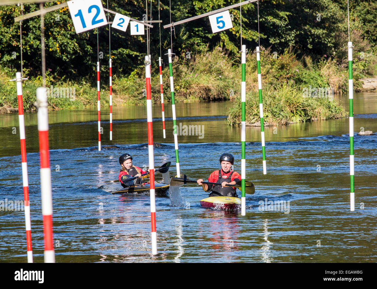 Slalom kayak course, river Ruhr Stock Photo