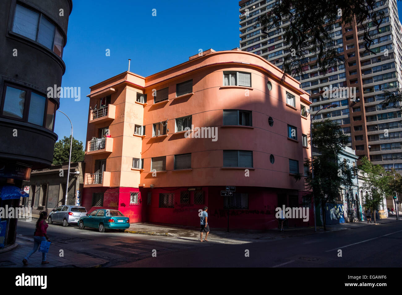 Art deco style apartment building in downtown Santiago, Chile Stock Photo