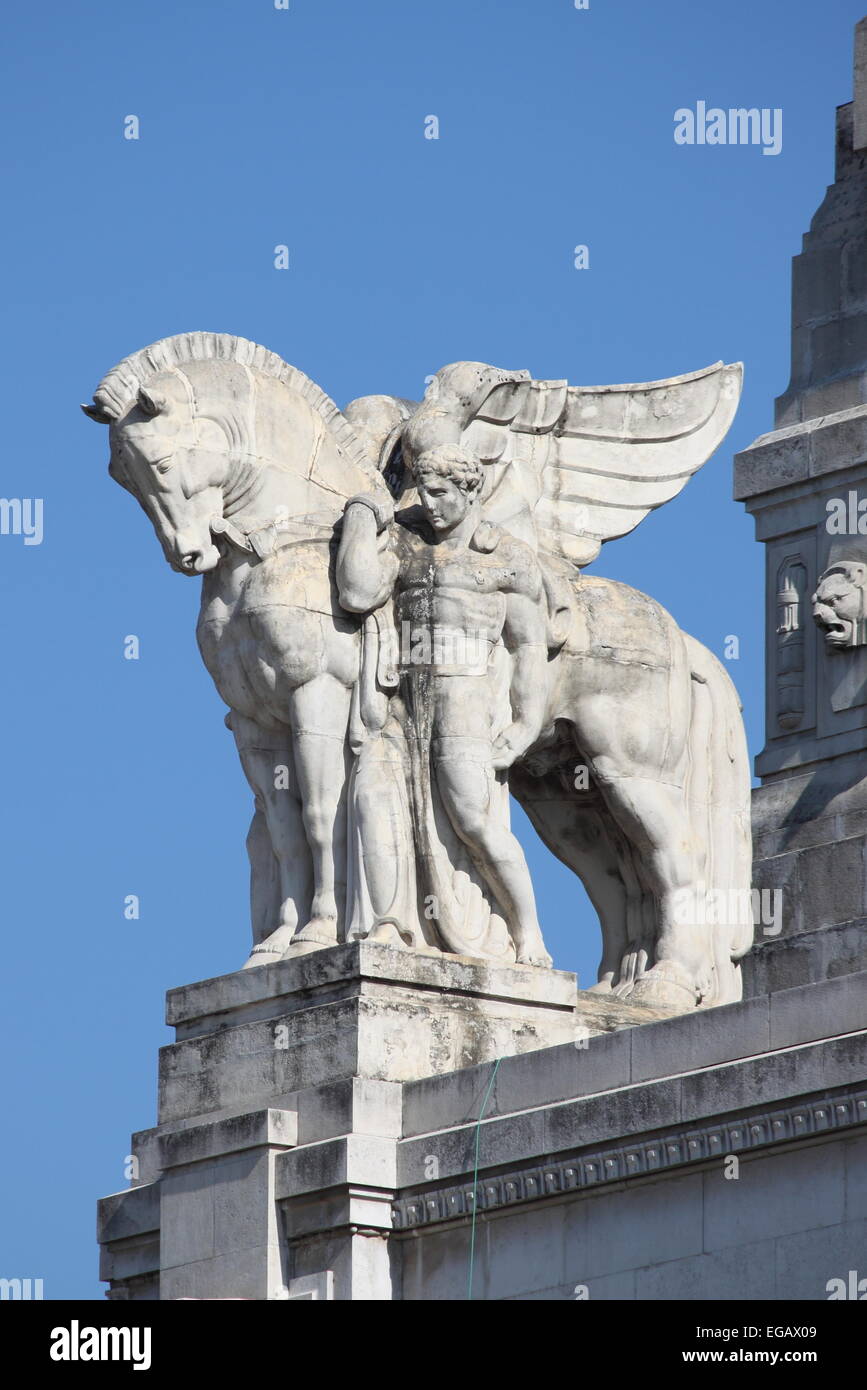 Equestrian statue in Milan central station, Italy Stock Photo Alamy
