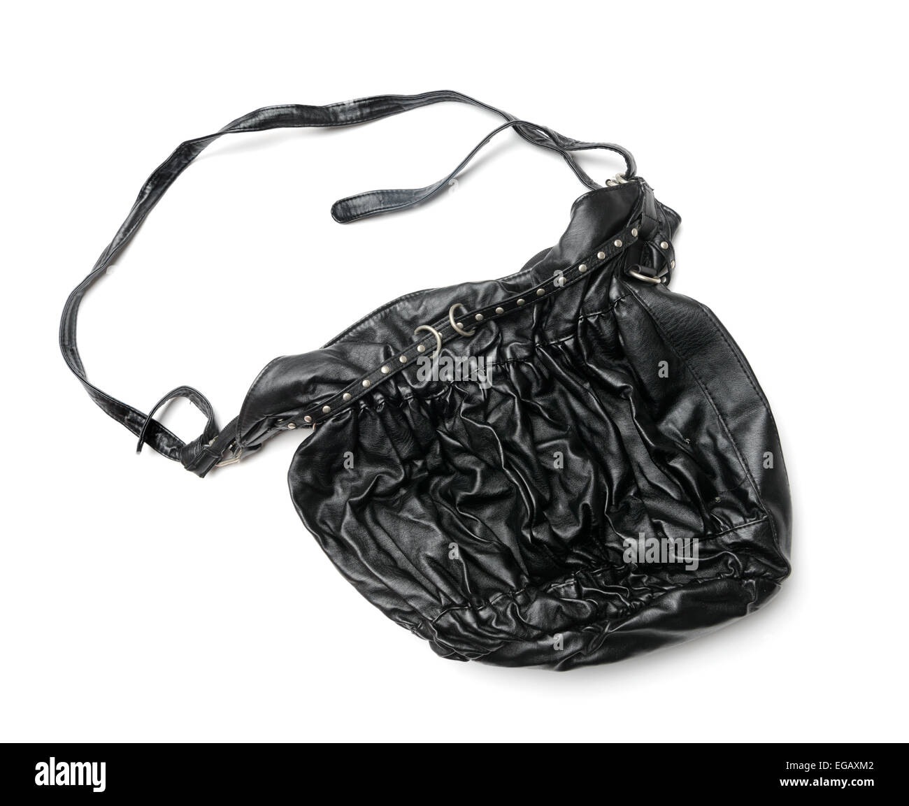 Black leather handbag cut out isolated on white background Stock Photo