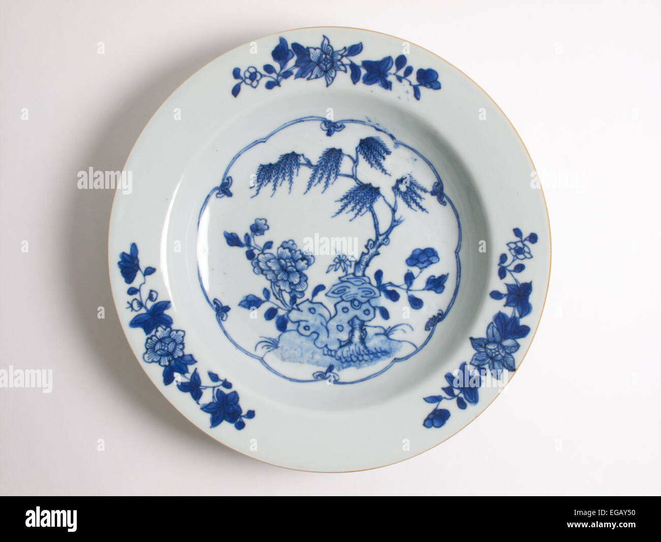 Antique Chinese 18th century blue and white  porcelain dish. Stock Photo