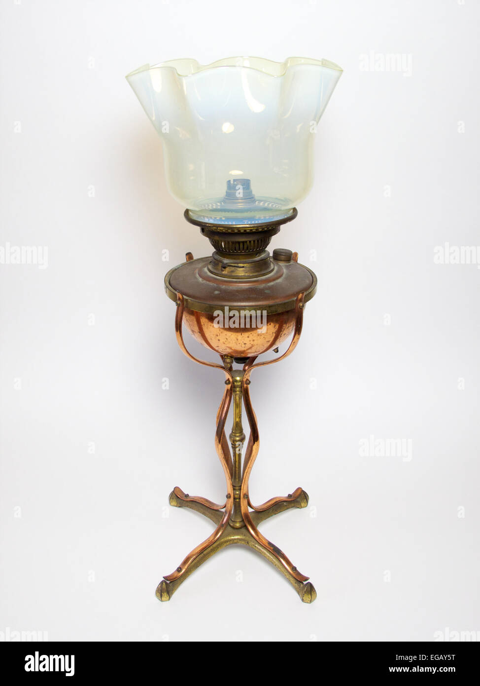 W.A.S. Benson oil lamp opalescent vaseline arts & crafts Stock Photo