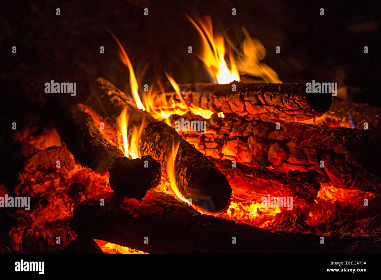 Wood fire on campsite Stock Photo Alamy