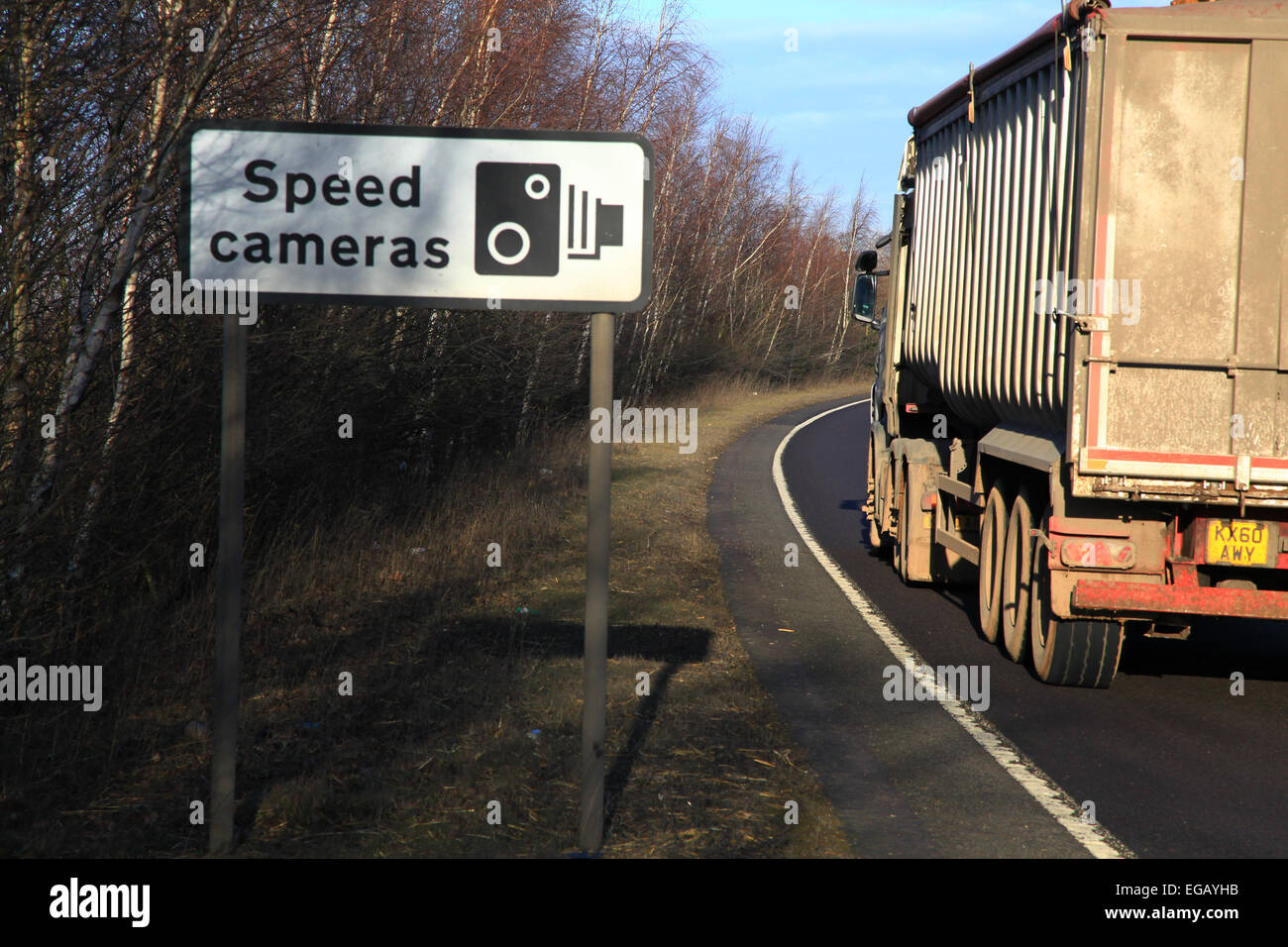 Speed Camera, Warning sign, action, Gatso, bus lane cameras, red light cameras, Yellow box junction, average speed, Truvelo, Gatso, Smart Motorways. Stock Photo