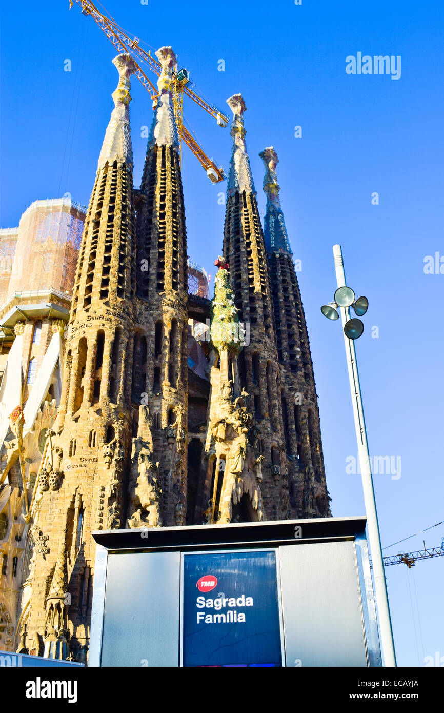 La Sagrada Familia Church. Designed by the architect Antoni Gaudí. Eixample district, Barcelona, Catalonia, Spain. Stock Photo