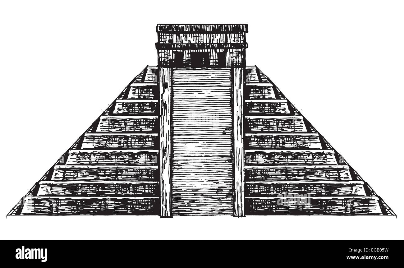 sketch. Mexican pyramid on a white background. vector illustration Stock Photo