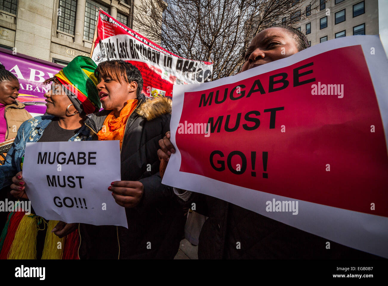 London, UK. 21st Feb, 2015.  Mugabe Must Go 91st Birthday Demonstration Credit:  Guy Corbishley/Alamy Live News Stock Photo
