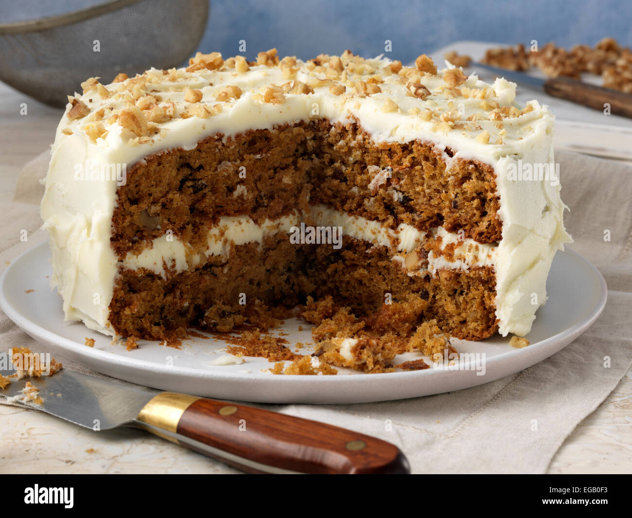 Carrot cake with walnuts and icing hires stock photography and images