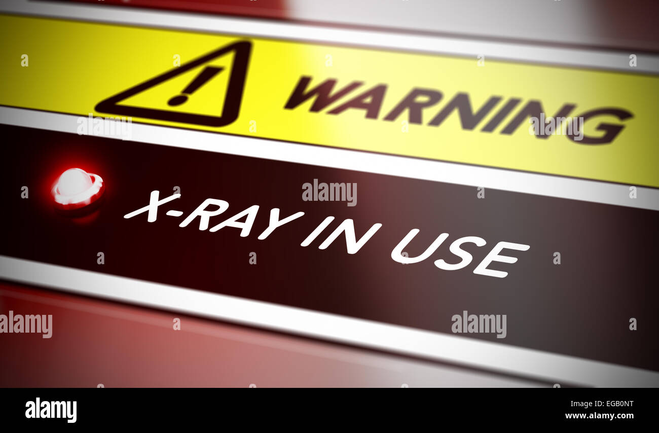 Illustration of x ray warning sign with red light and blur effect. X-Rey exposure or radiation concept Stock Photo