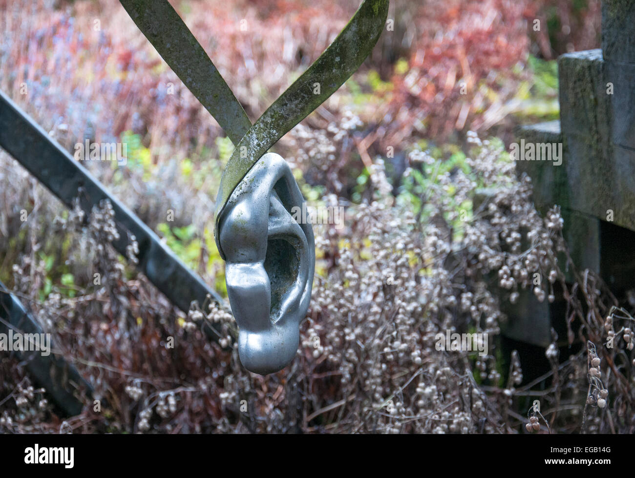 DNA Garden 6 Senses. Sense of hearing Installation at Charles Jencks' garden of cosmic speculation. Stock Photo