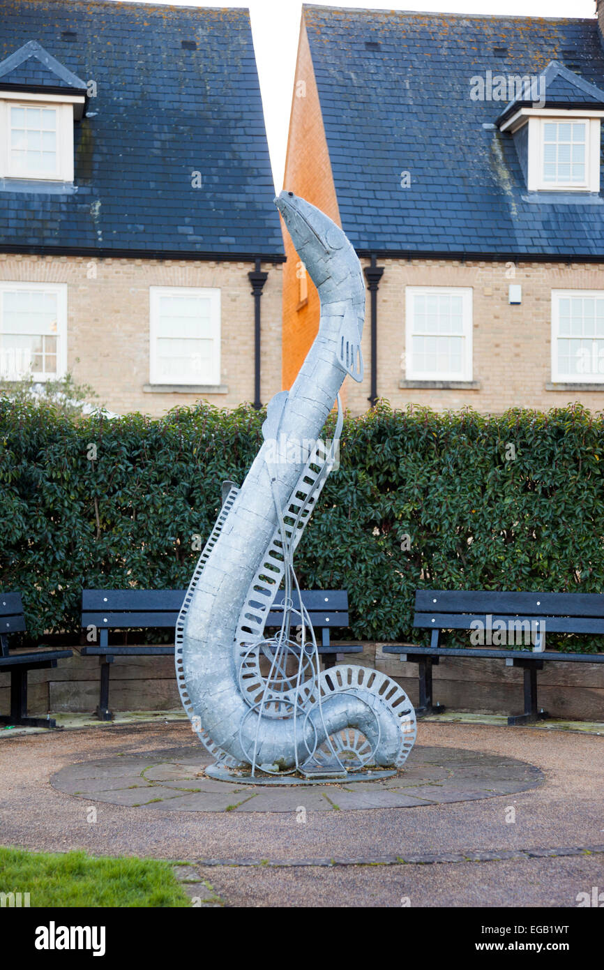Ely Eel sculpture by Peter Baker, 2005 located in Ely, Cambridgeshire, England Stock Photo