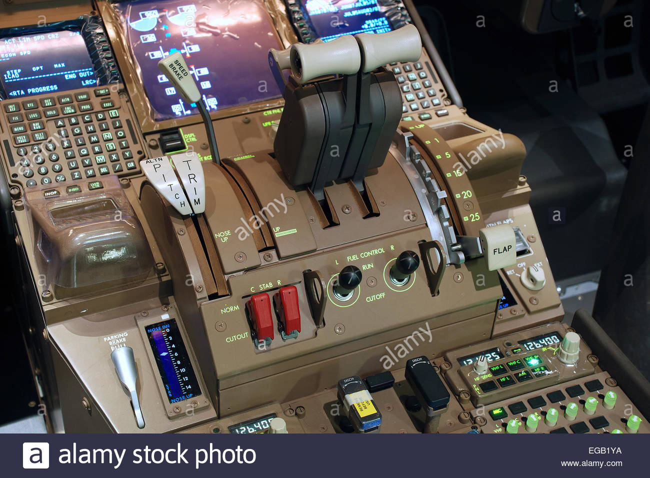 Boeing 777300ER FullMotion Simulator Throttle Quadrant Stock Photo