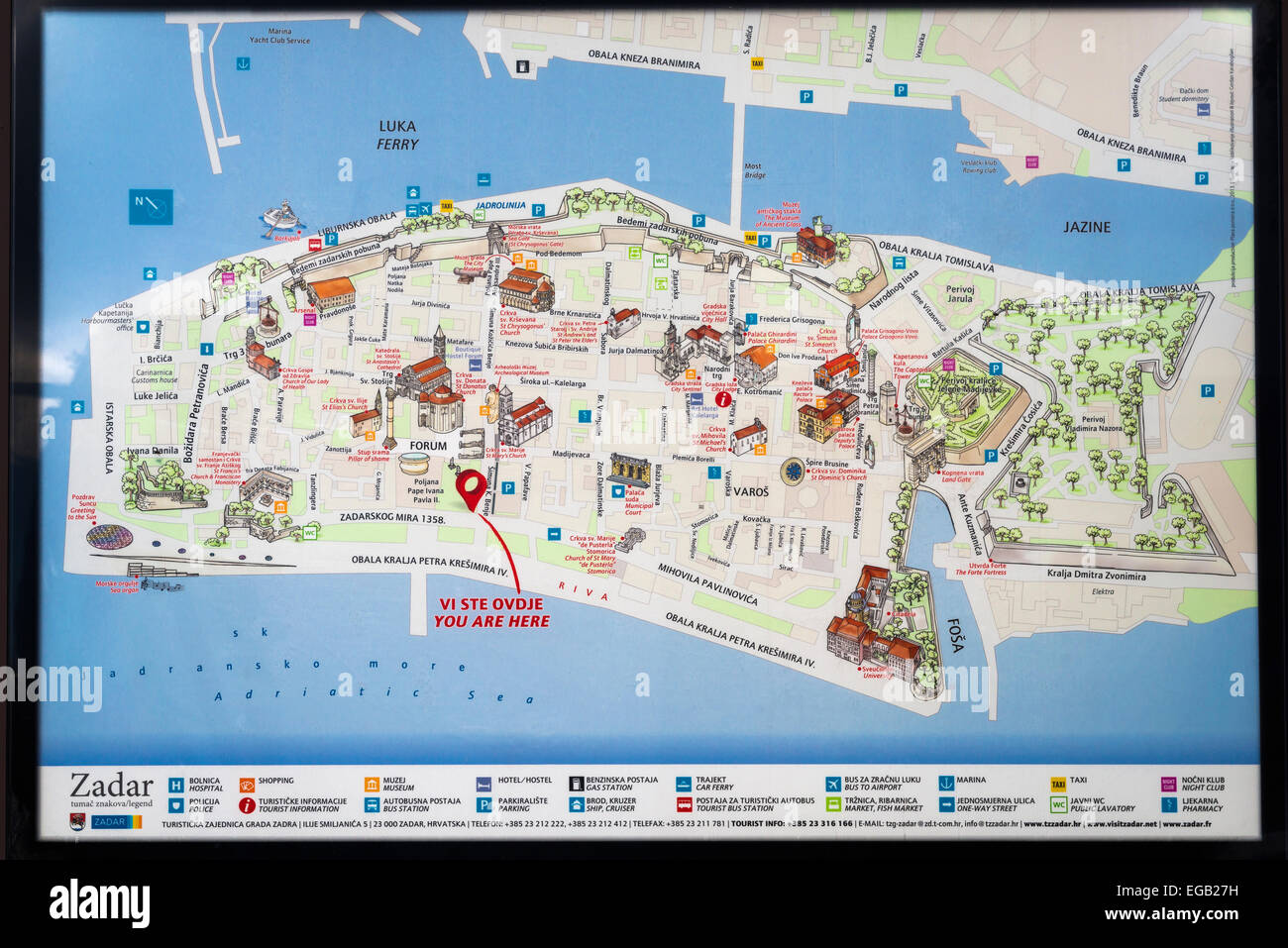 Map of Old Town Zadar, Dalmatian Coast, Croatia Stock Photo