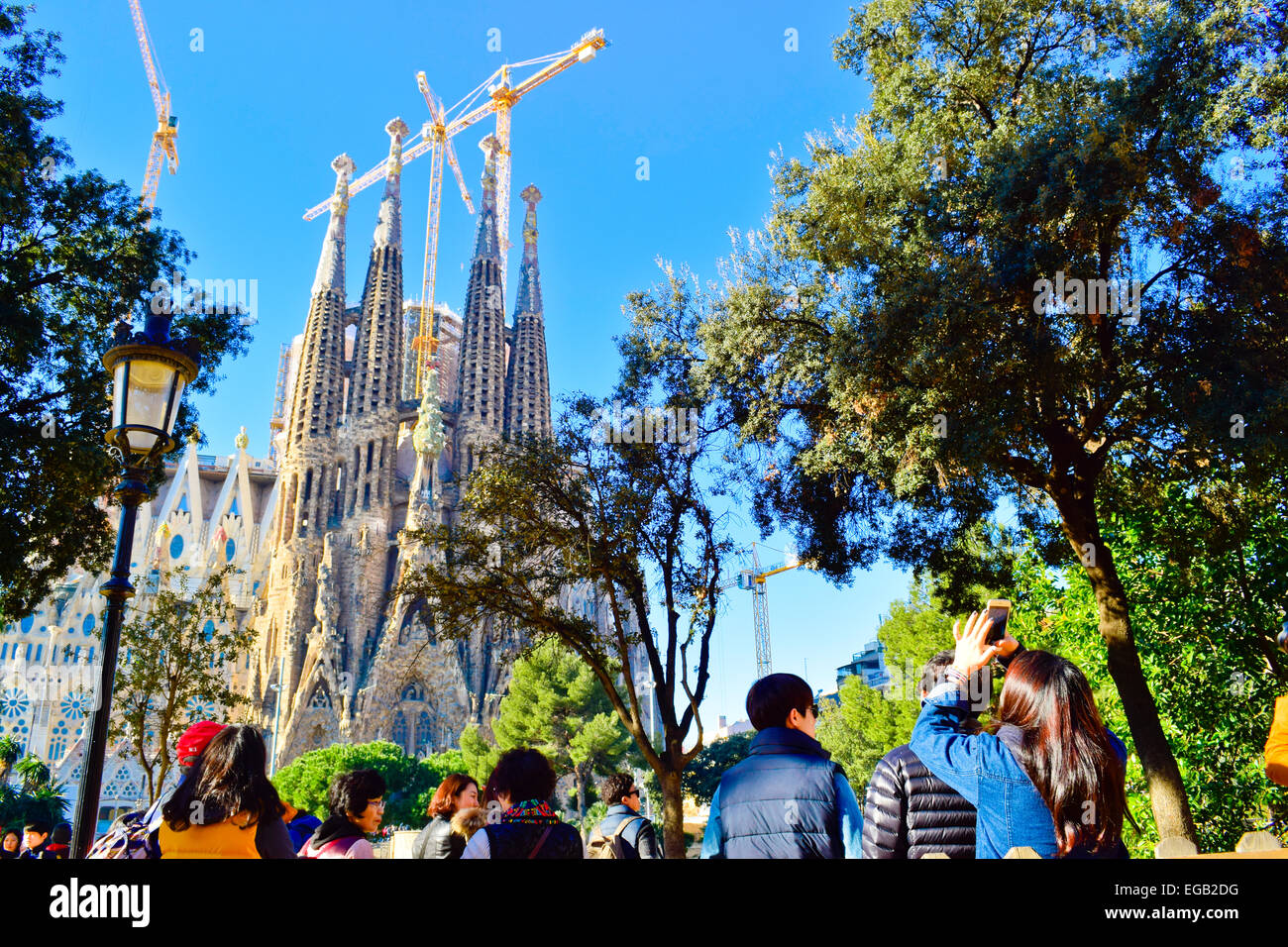 Sagrada Familia facade designed by Antoni Gaudi architect. Barcelona, Catalonia, Spain. Stock Photo