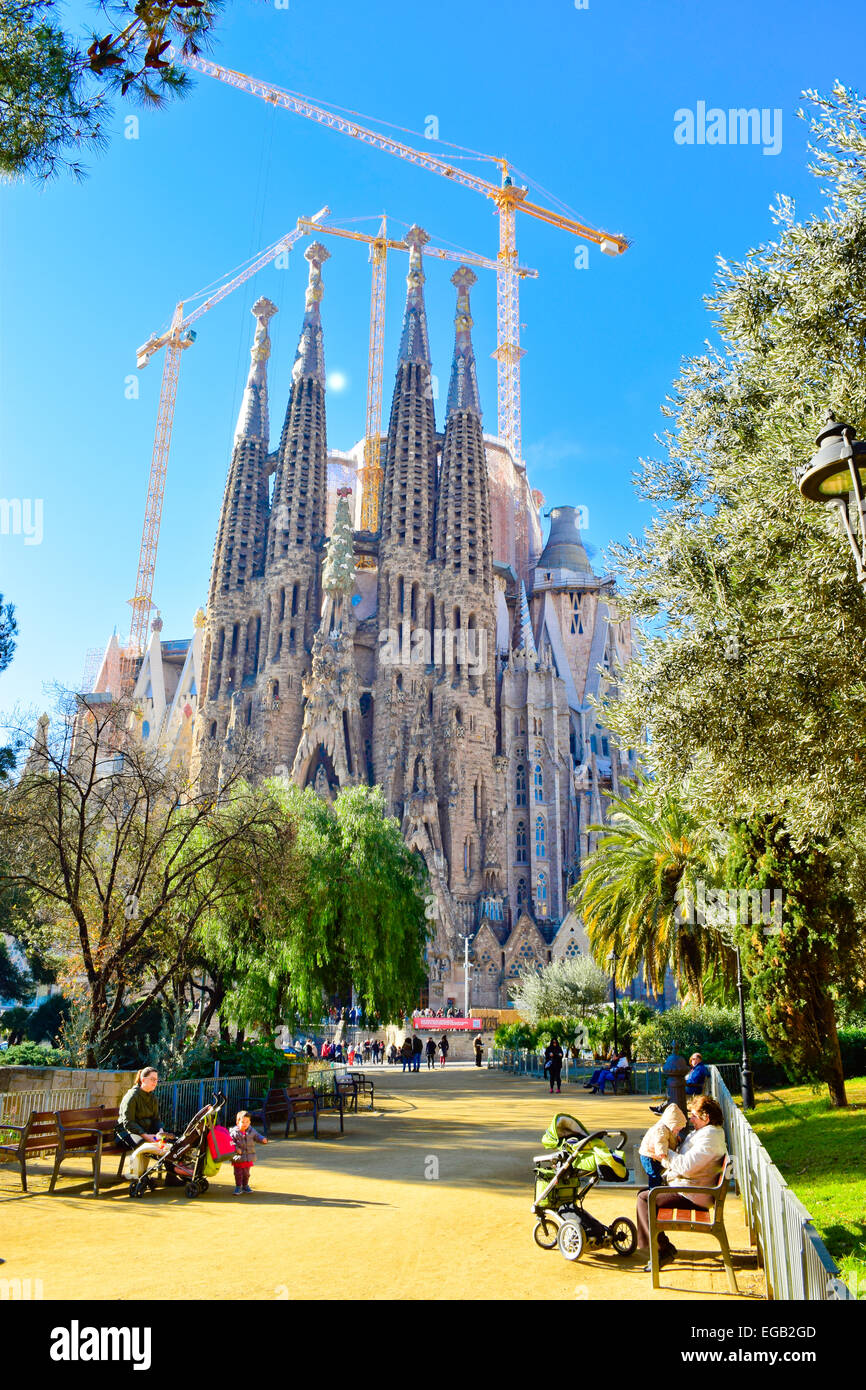 Sagrada Familia facade designed by Antoni Gaudi architect. Barcelona ...
