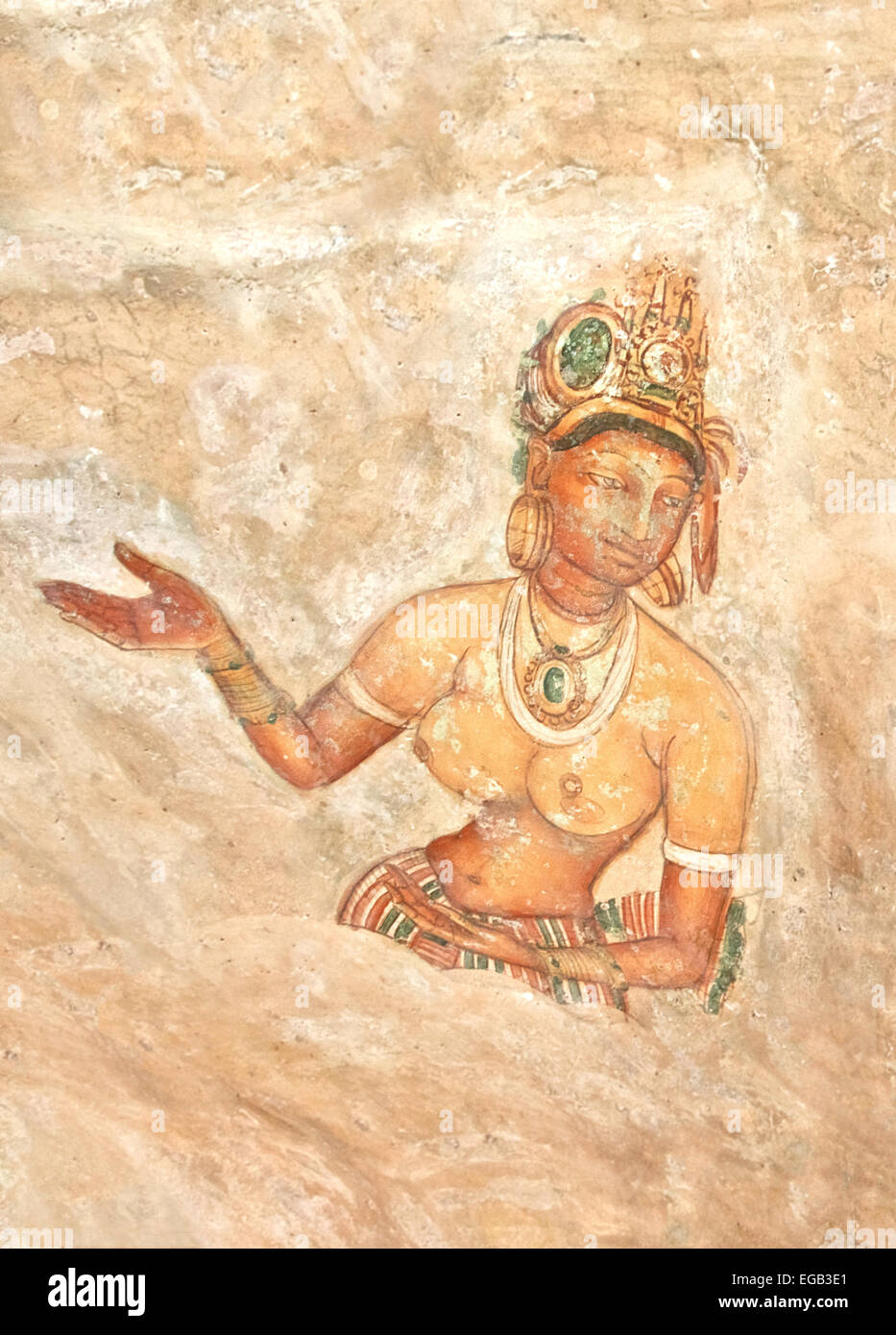 5th Century Sigiriya Rock Cave Wall Paintings. Sigiriya is UNESCO listed World Heritage Site Stock Photo