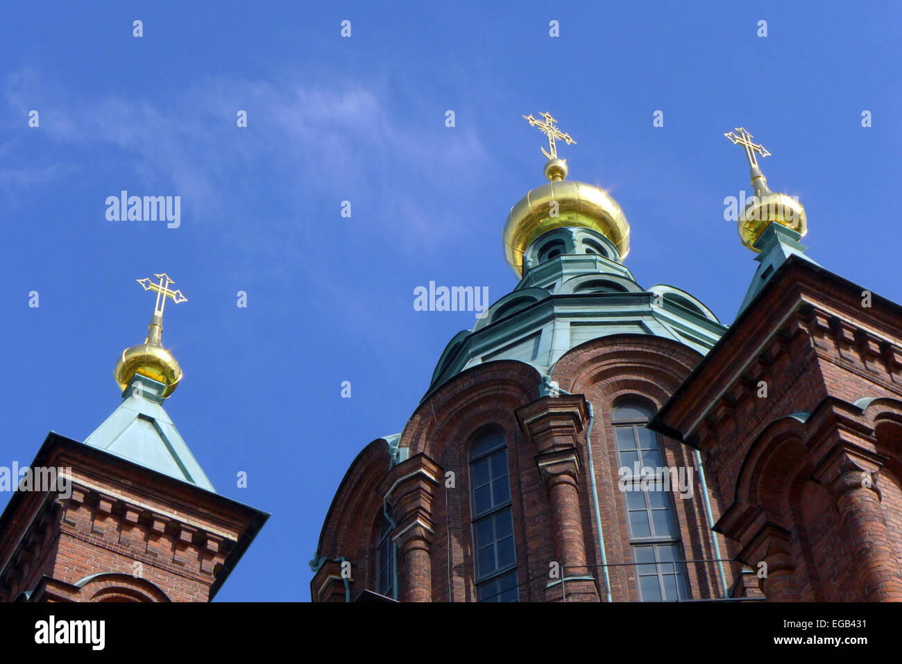 The domes of the Uspenski Cathedral in Helsinki Finland Stock Photo