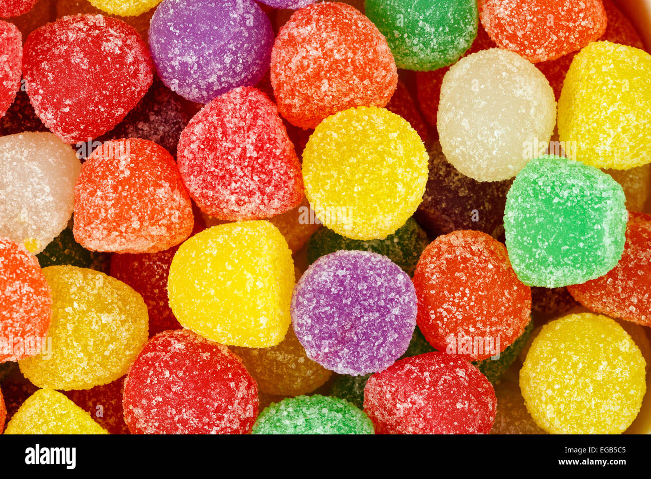 Close up of assorted multicolored gum drops. Stock Photo