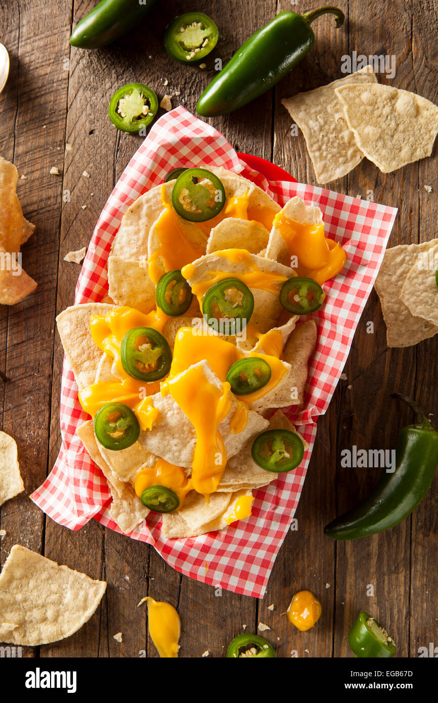 Homemade Nachos with Cheddar Cheese and Jalapenos Stock Photo Alamy