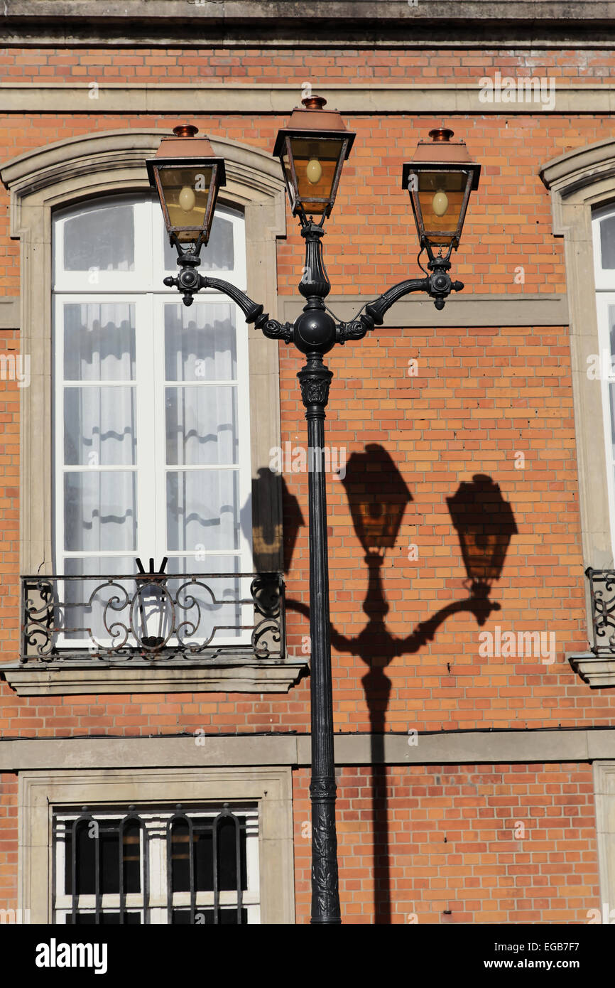 The shadow of lights on the wall of the Hotel de Ville, Boulogne sur Mer, France Stock Photo