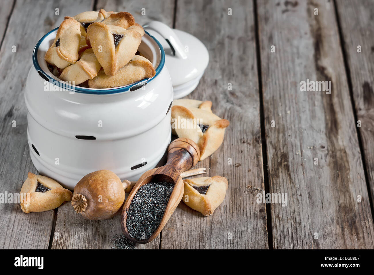 Hamantaschen cookies or Haman's ears triangle cookies stuffed with