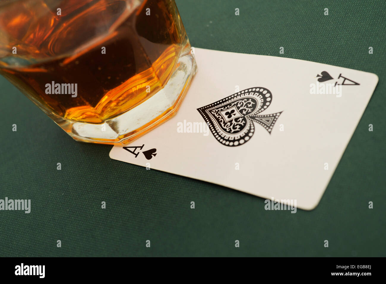 Playing card through a whiskey glass Stock Photo Alamy