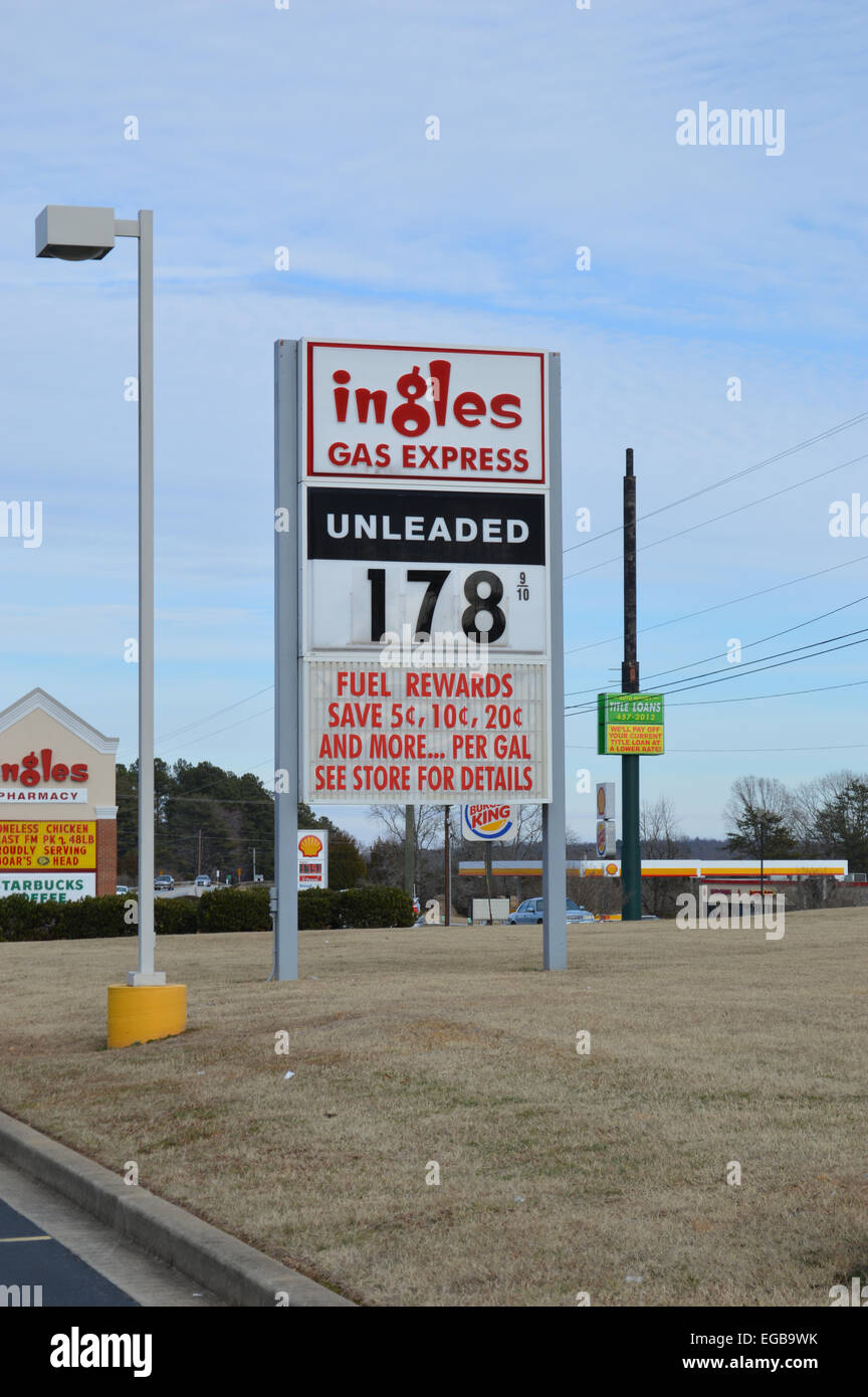 A sign at a Ingles Gas Express showing low gas prices. Stock Photo