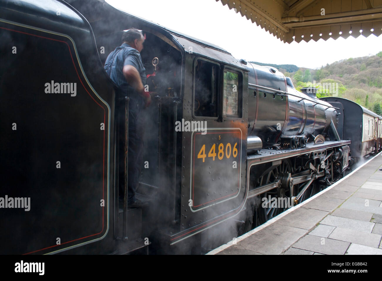 Train engine at llangollen railway station Wales - Stock Image