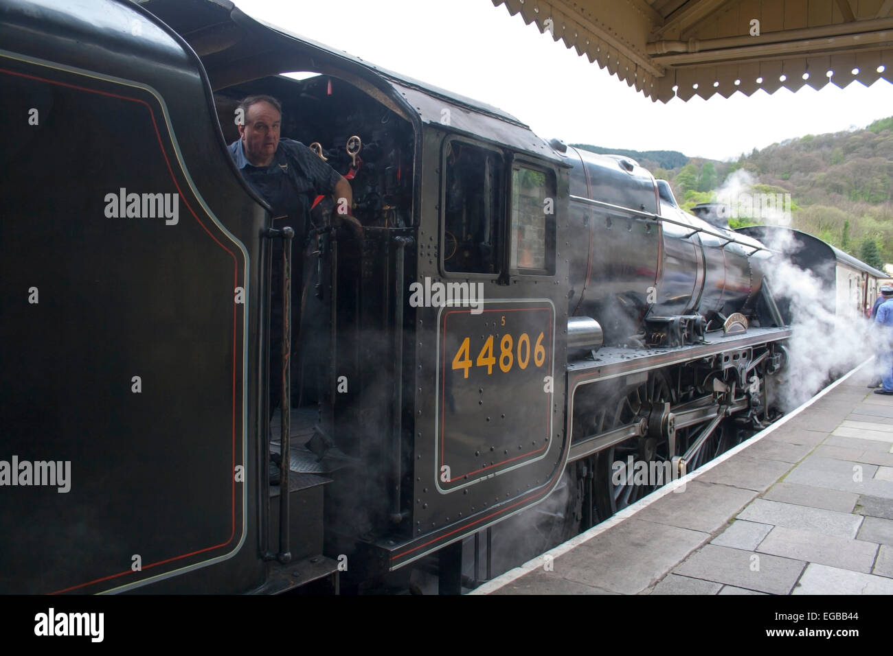 Train engine at llangollen railway station Wales Stock Photo