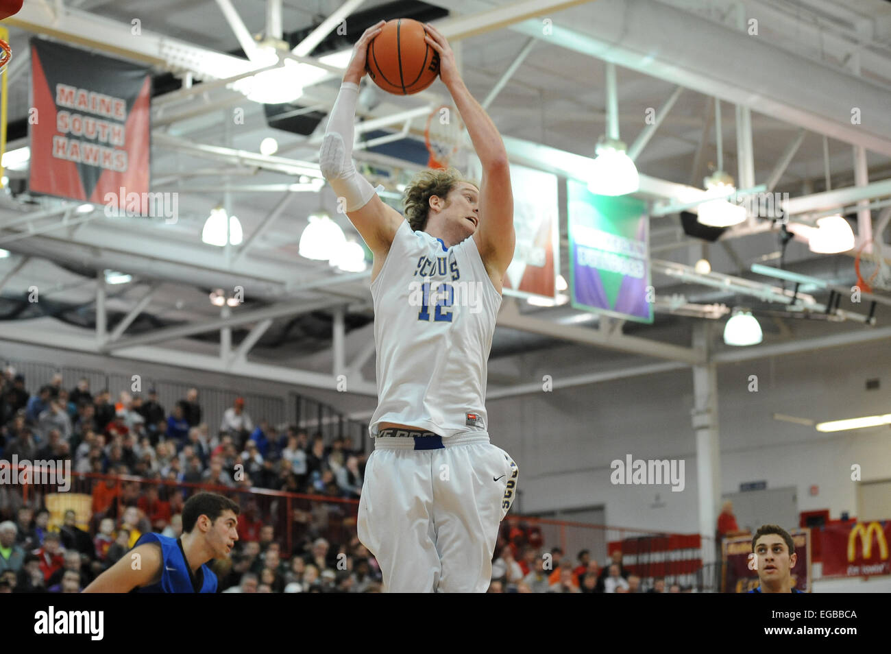 Skokie, IL, USA. 21st Feb, 2015. Lake Forest Scouts' Evan Boudreaux (12