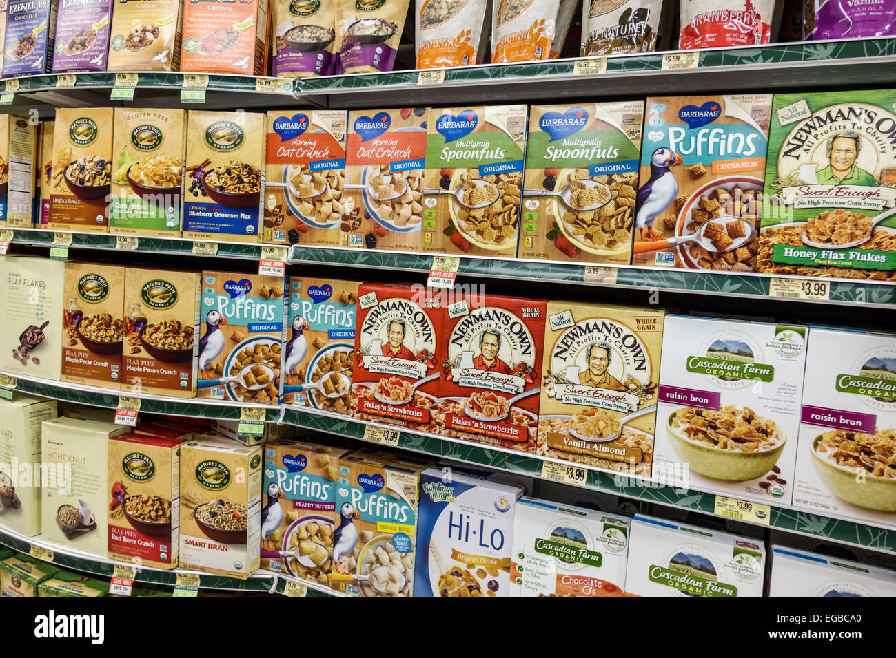 Jensen Beach Florida,Publix,supermarket,grocery store,food,sale,shelf shelves shelving,product products display sale,packaging,breakfast cereals,visit Stock Photo