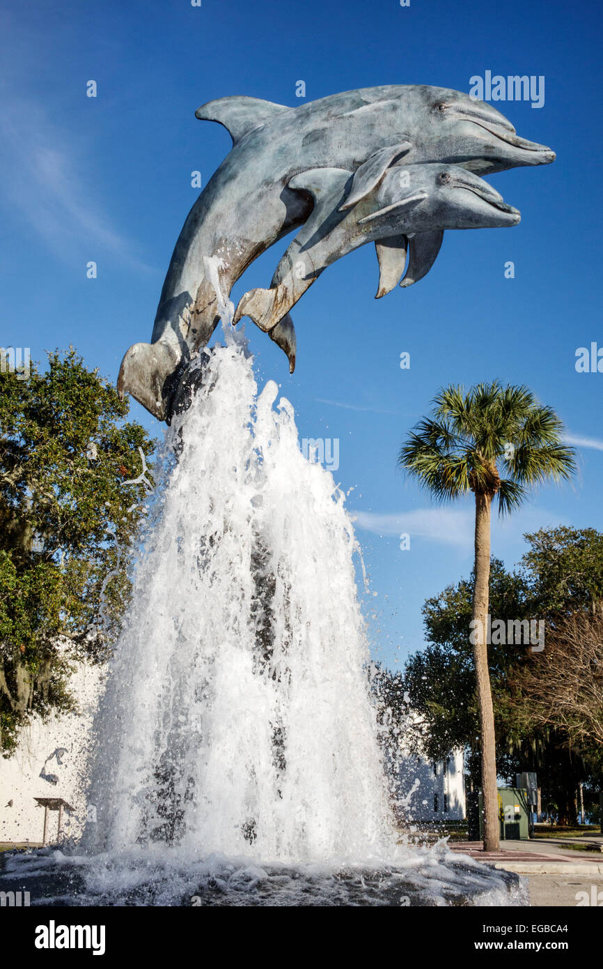 Florida Jensen Beach Indian RiverSide Park fountain dolphins Stock