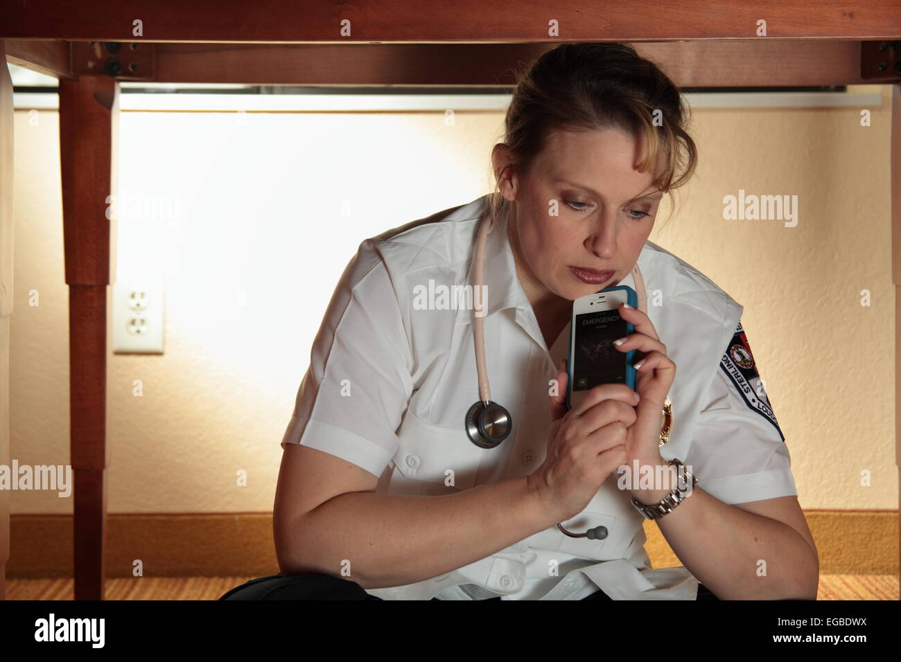 a stressed out EMT Stock Photo