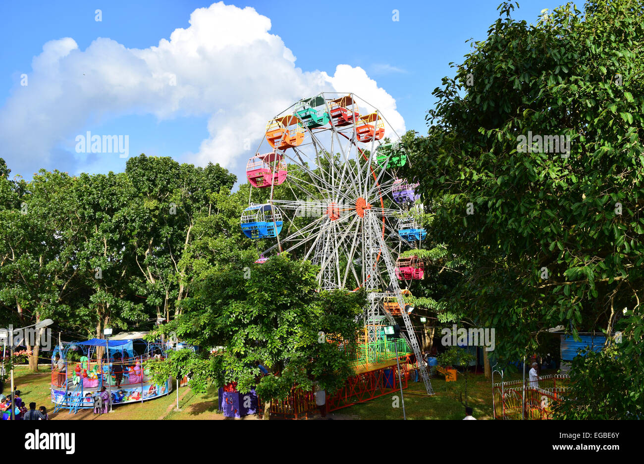 Amusement Rides and Giant Wheel During Onam Fair at Trivandrum Kanakakunnu Palace Ground Kerala India Stock Photo