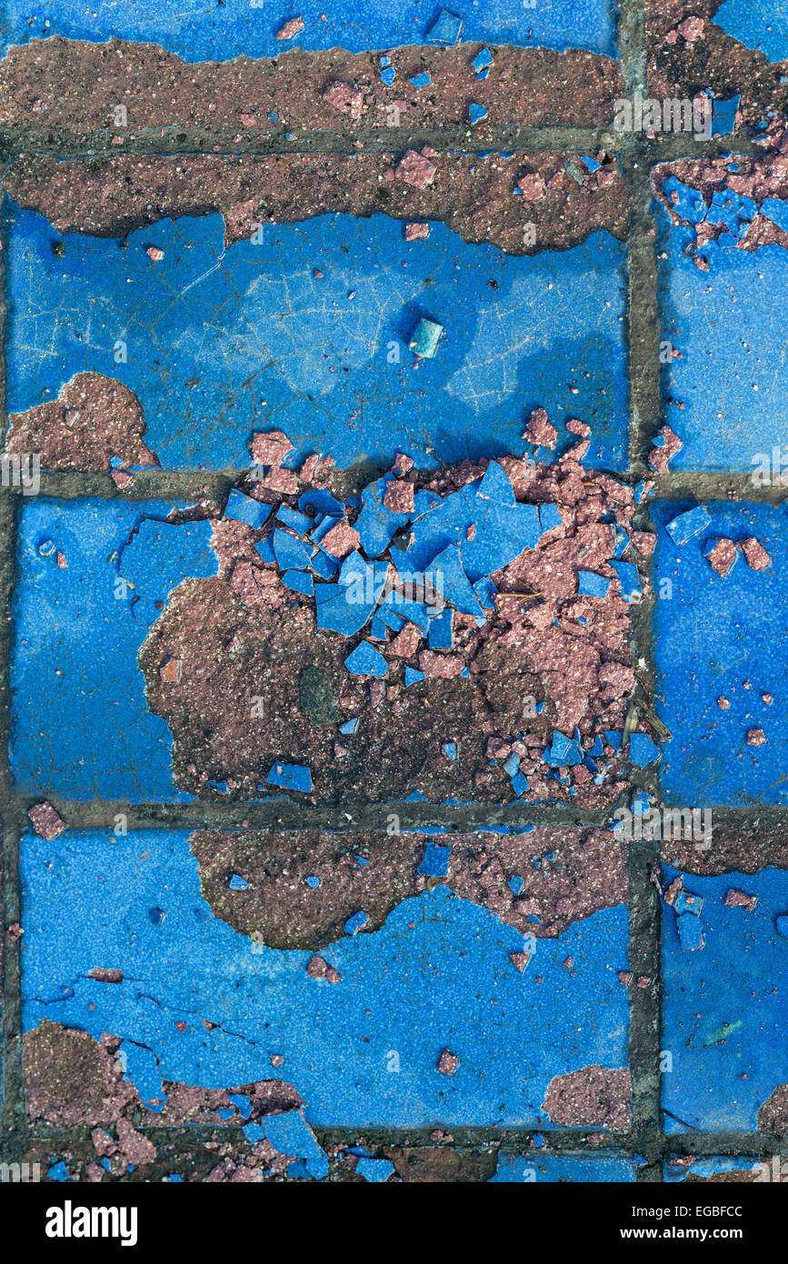 blue pavement tiles weather-beaten Stock Photo