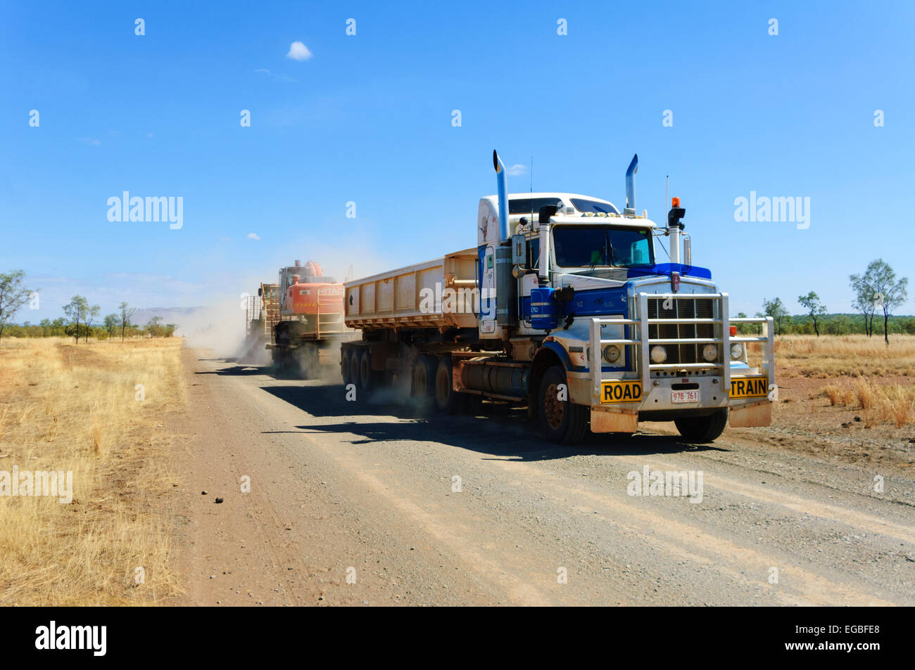 Road Train on a dirt road, Kimberley Region, Western Australia, WA, Australia Stock Photo
