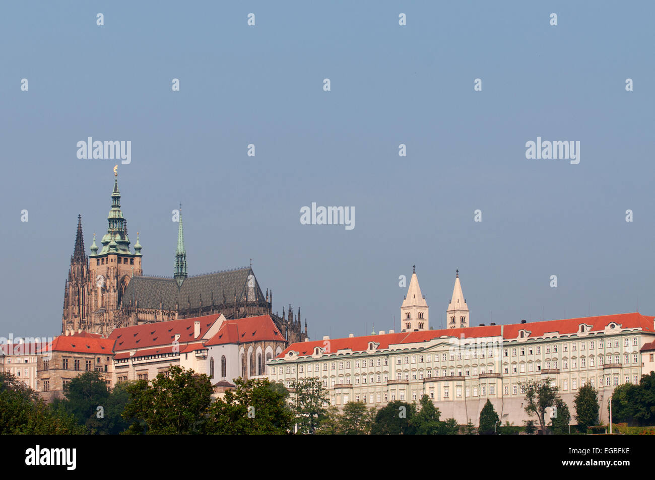 Prague Castle and St Vitus Cathedral sit atop the district of Mala Strana. Stock Photo