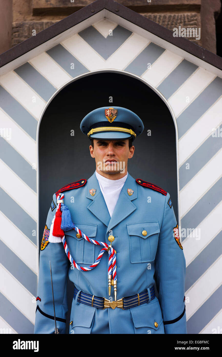 Guard at the Eastern Gate of the Prague Castle. Stock Photo