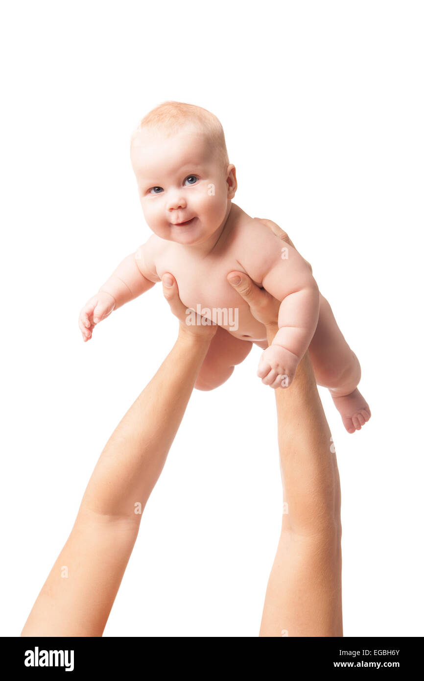 Hands lift up little baby high Stock Photo Alamy