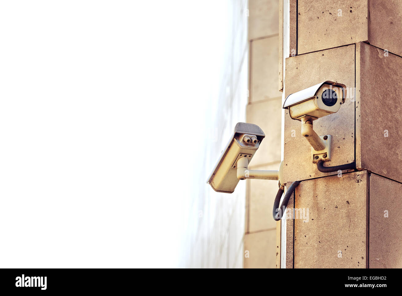 Security CCTV camera mounted on the building wall as apart of private