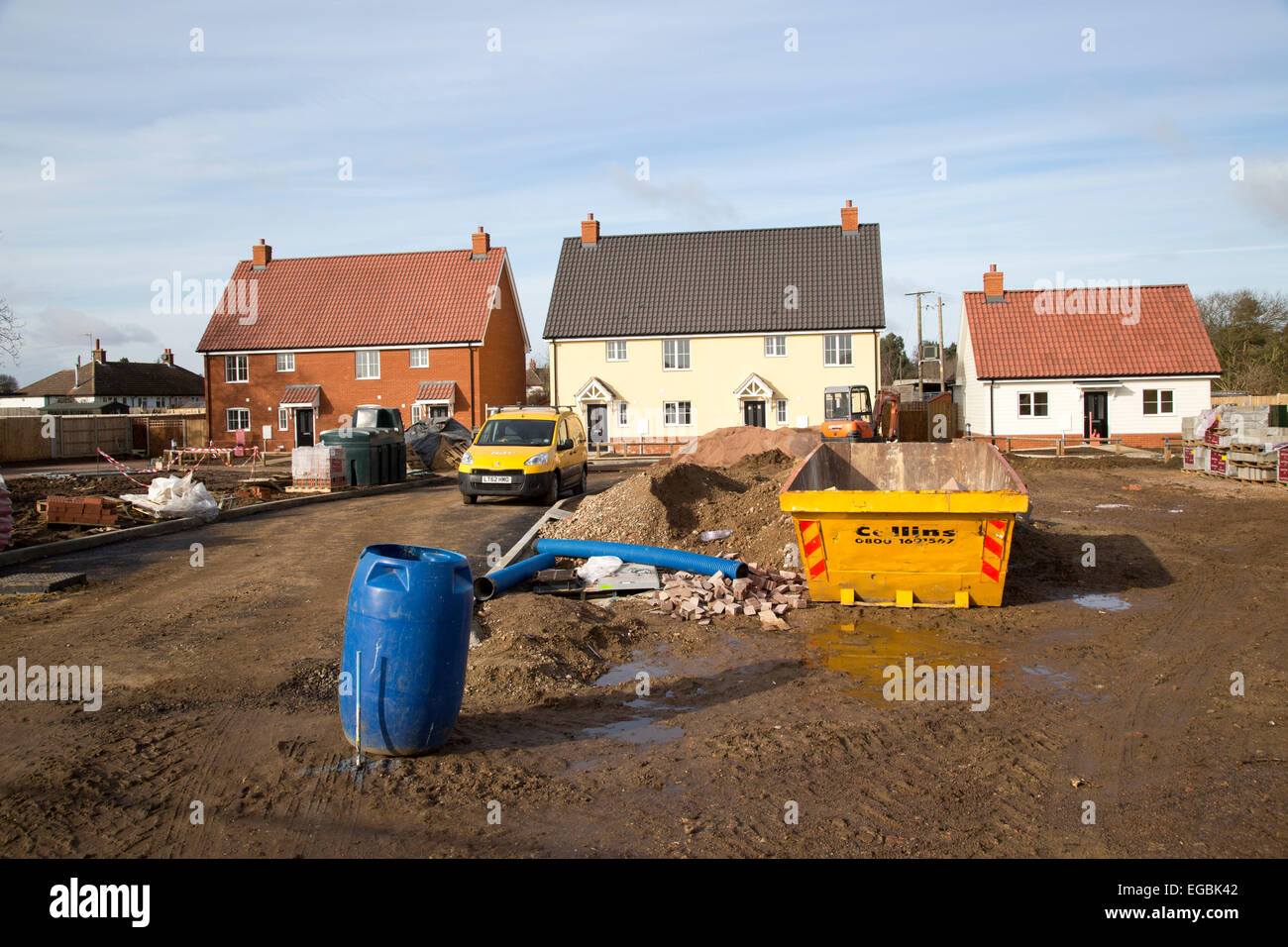 Building site new houses being constructed in the village of Sutton, Suffolk, England, UK Stock Photo