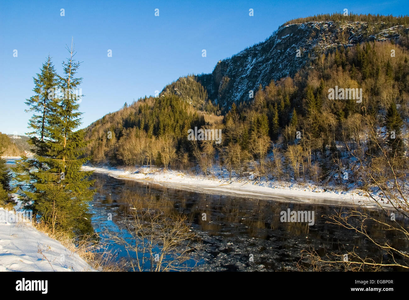 Winter river scenery in Norway Stock Photo