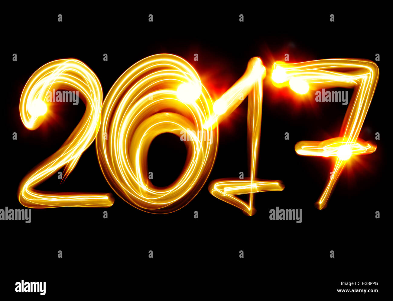 Happy New Year 2017 by light Stock Photo