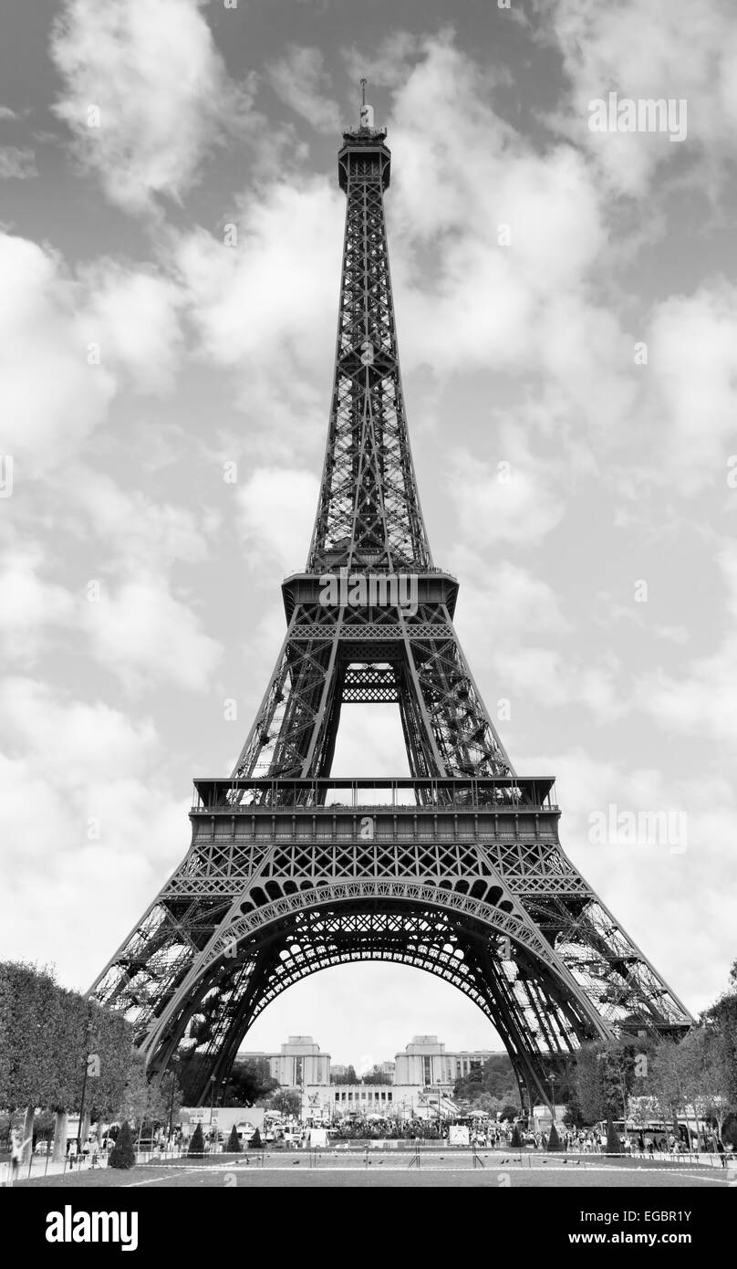 The Eiffel Tower in Paris, France. Black and white image Stock Photo