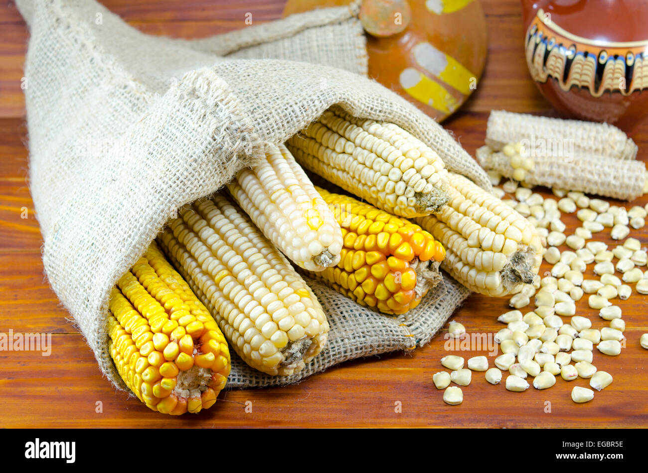 Dried Corn Seed Small Burlap Sack Stock Photo 154117763