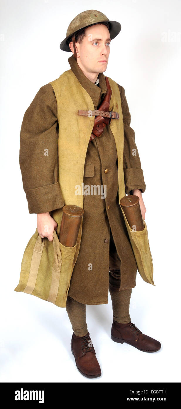 A Great War uniform as worn by British soldiers fighting in the trenches 1914-1918. This reconstruction Royal Artillery Gunner Stock Photo